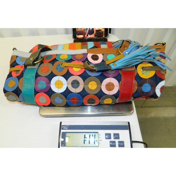 Amerileather Multicolor Lg Leather Tote Bag Colorful Patchwork Tassels Adj Strap - Picture 16 of 16